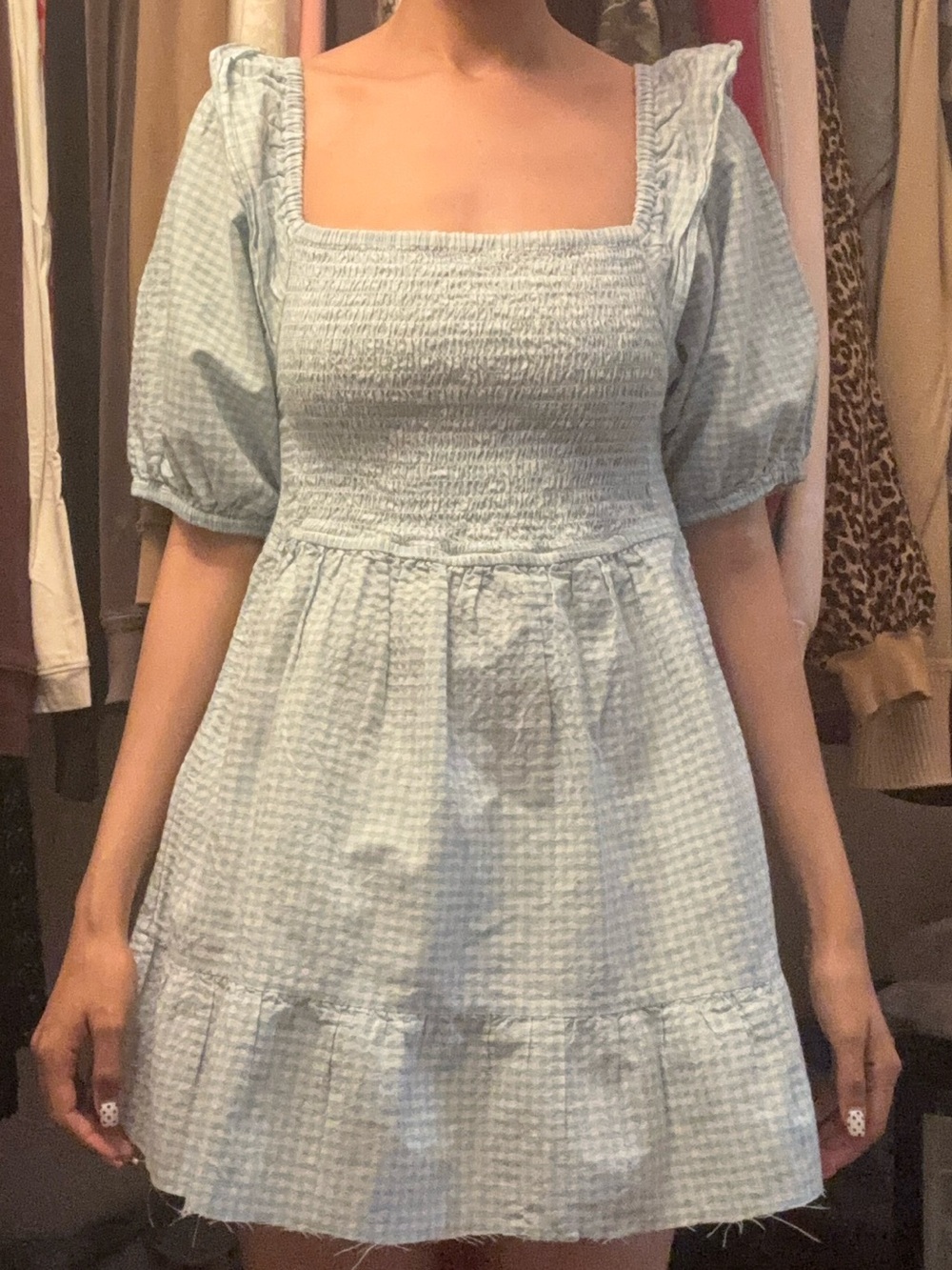 size youth xl blue and white gingham dress